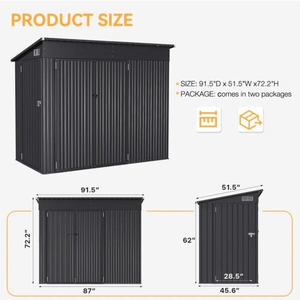 4' X 8' Shed Outdoor Storage Shed With Triple Lockable Door - Image 3