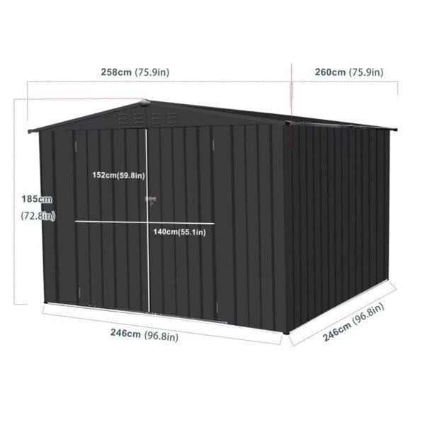 8.06 ft. W x 8.06 ft. D Metal Horizontal Storage Shed - Image 7