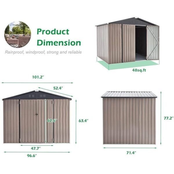 8 Ft. W x 6 Ft. D Metal Storage Shed - Image 3