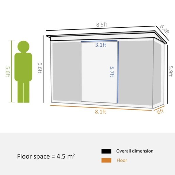 Outsunny 6'' X 8.5'' Outdoor Metal Garden Shed Utility Tool Storage Steel Backyard House, Grey - Image 3