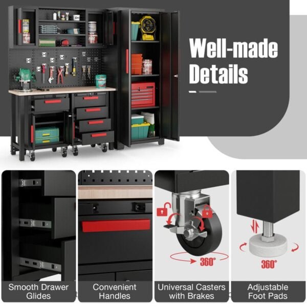 WFX Utility™ 6pcs Garage Cabinets And Storage System Set With Pegboard & Rubber Wood Worktop - Image 10